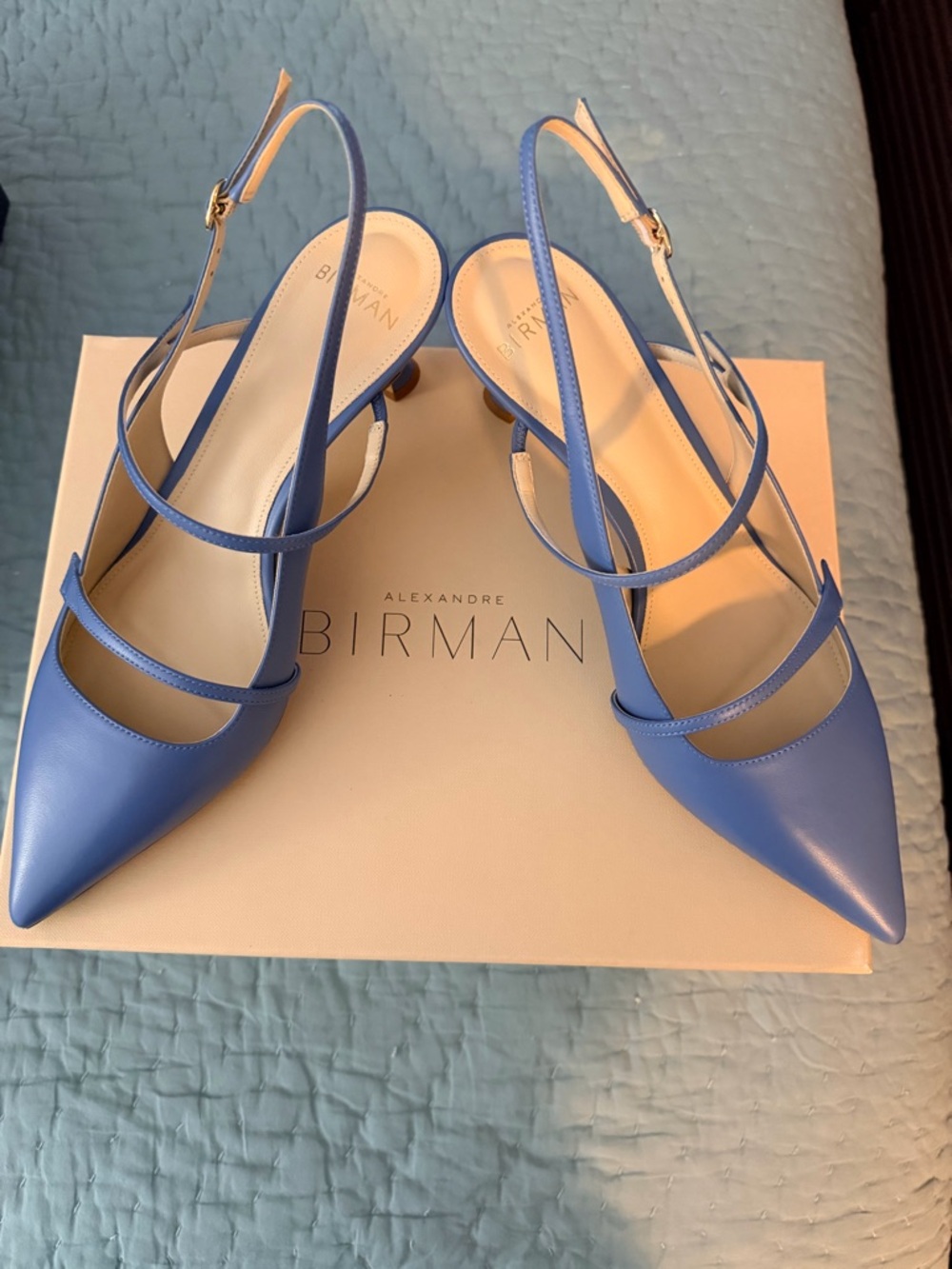 NWT Alexandre Birman Periwinkle Blue Leather Strappy Slingback Pumps